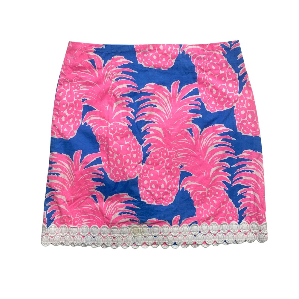 Lilly Pulitzer Skirt Womens 4 Blue Pink Pineapple Mini Eyelet Trim